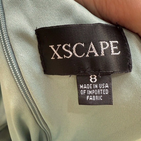 "Flo" Long Techno Scuba One Shoulder Ruffle Dress Elegant Light Blue XSCAPE - Picture 11 of 11